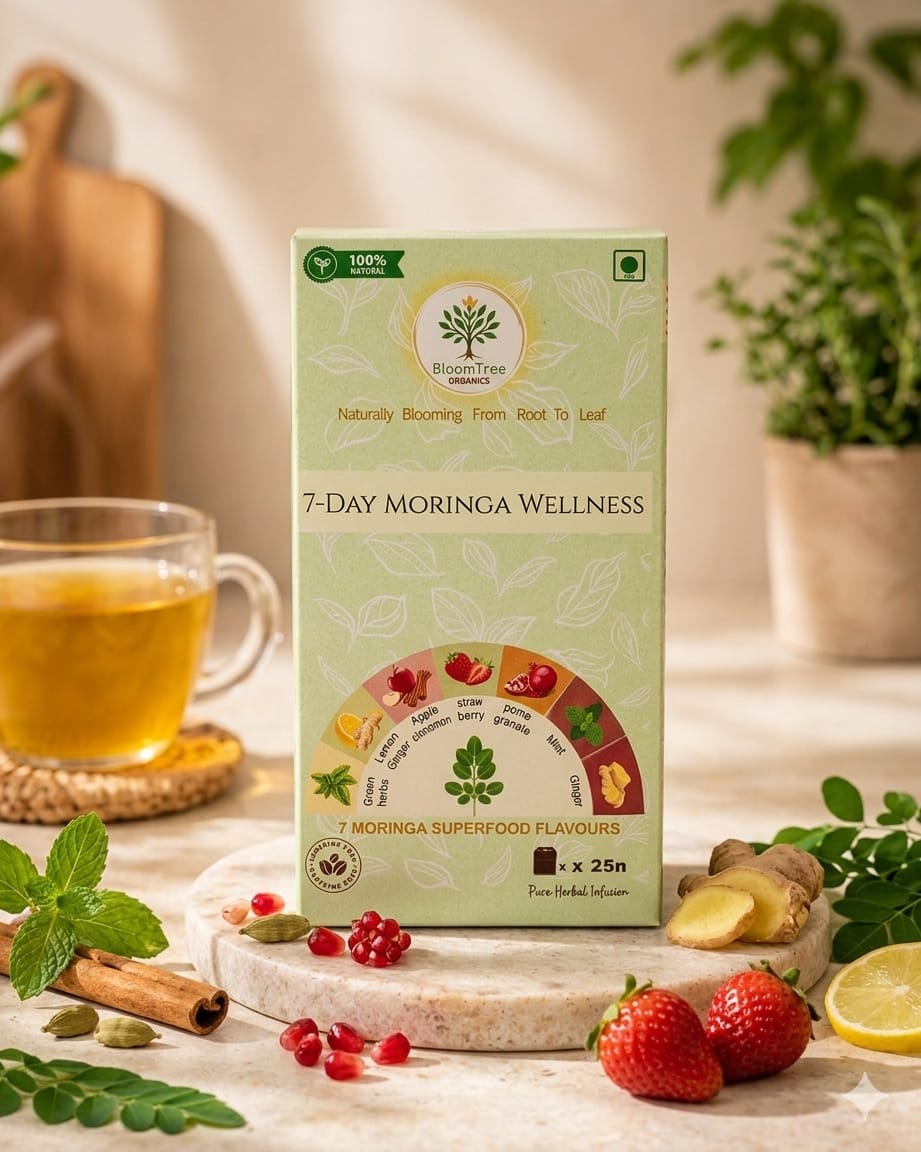 BloomTree 7-Day Moringa Wellness | Moringa Assorted Herbal Infusions | 25 Tea Bags