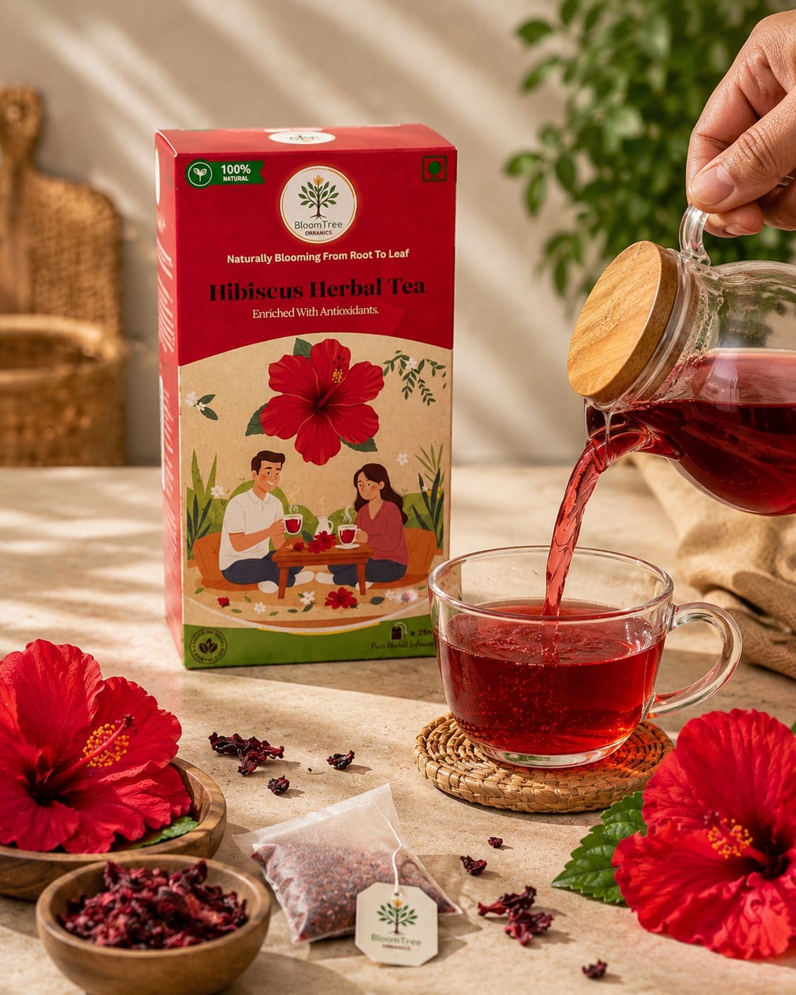 BloomTree Hibiscus Herbal Tea | Enriched with Antioxidants | 25 Tea Bags