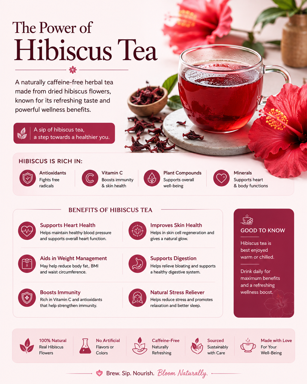 BloomTree Hibiscus Herbal Tea | Enriched with Antioxidants | 25 Tea Bags